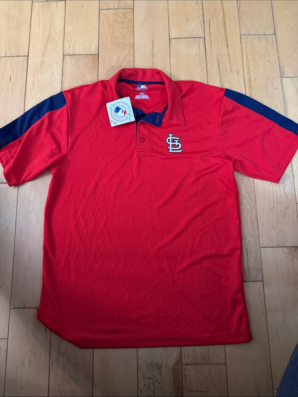Genuine Merchandise Red Polo with Navy Shoulder Panels